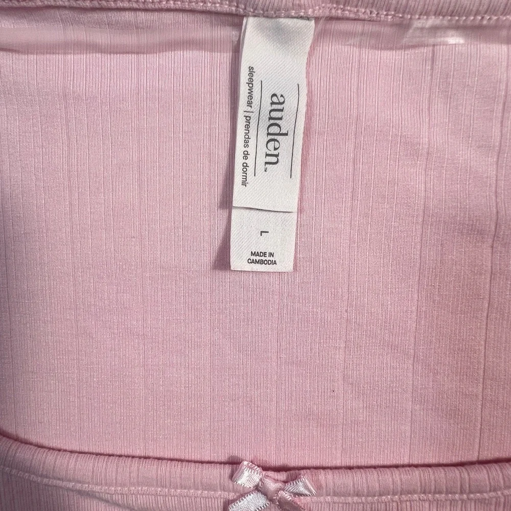 Auden Pink Ribbed Long Sleeve Pajama Top Square Neck Bow Size Large NEW